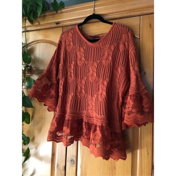 Lipslide Orange Crochet Embroidered Women Blouse - Picture 3 of 12